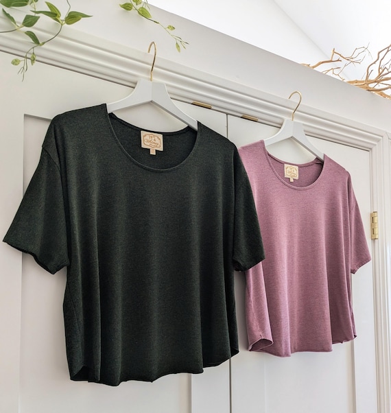 One Size Bamboo Rayon Cotton Half Sleeve Flowy Mid-Length Tee / More Colors!