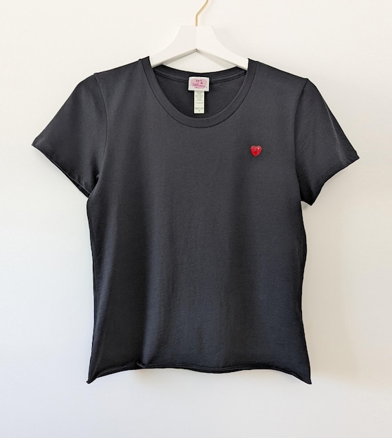 Black Organic Cotton Fitted T-Shirt w/ Your Choice of Heart Embellishment: Standard or Cropped, S-3XL