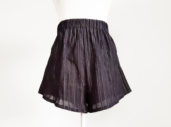 Gold Pinstripe Cotton Gauze High Waist Shorts