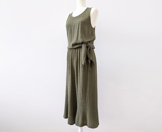 High Waist Culottes with Pockets / Crinkle Swiss Dot Rayon / Olive Green / Black