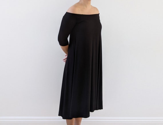 Off The Shoulder Flowy High-Low Midi Dress / Choose Your Sleeve Length!