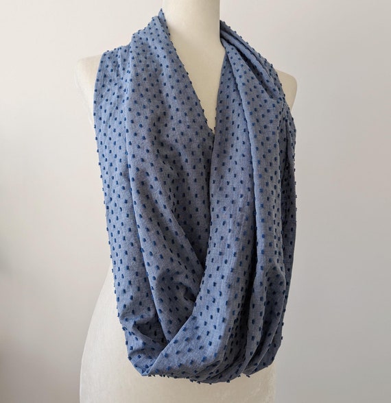 Blue Swiss Dot Cotton Chambray Infinity Scarf