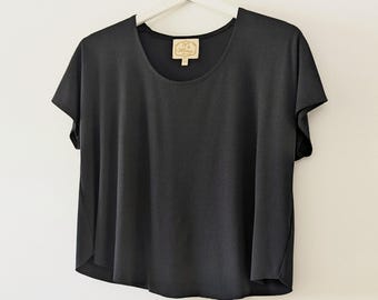One Size Bamboo Rayon Cotton Jersey Cropped Tee: Short Sleeve, V-Neck or Scoop Neck