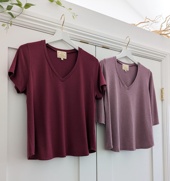 Customizable  Bamboo Rayon Cotton Mid-Length Tee: V-Neck or Scoop, Choose Your Sleeve Length!