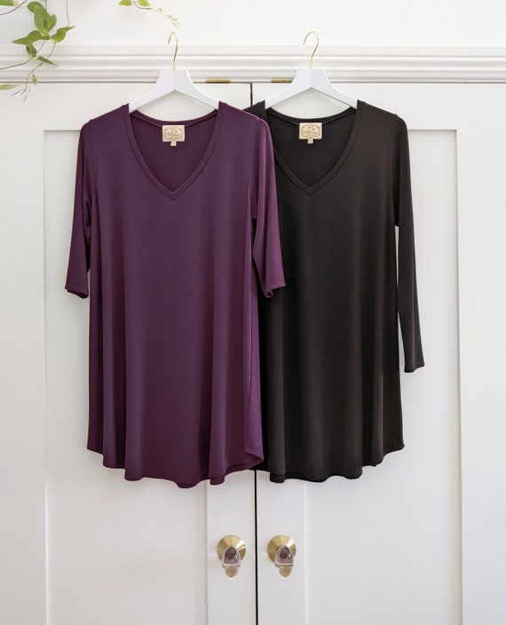 V Neck Dress / 3/4 Sleeve or Extra Long Sleeve / More Colors!