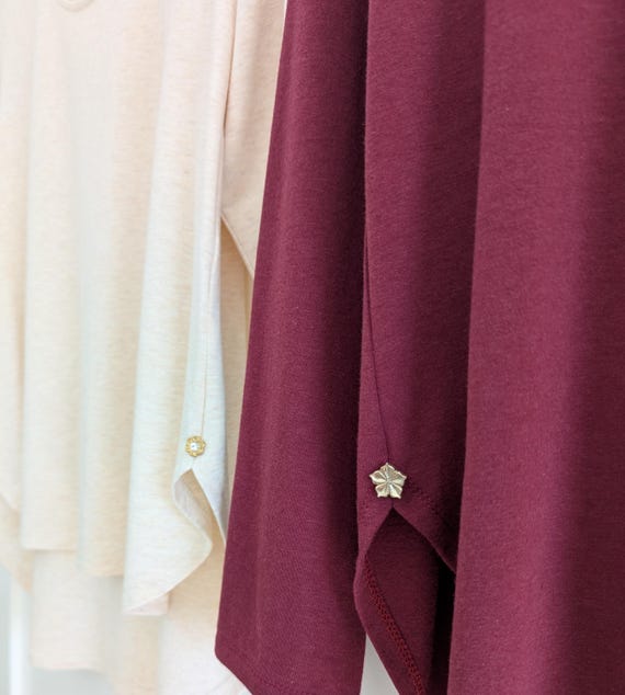 Customizable Bamboo Rayon Cotton High-Low Gold Button Tee: Scoop Neckline, Choose Your Sleeve Length