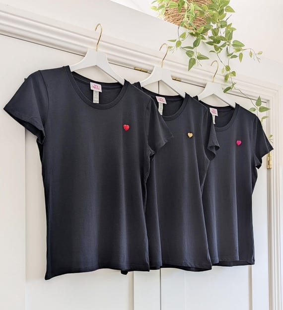 Black Organic Cotton Fitted T-Shirt w/ Your Choice of Heart Embellishment: Standard or Cropped, S-3XL