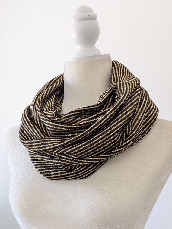 Black and Gold Striped Sparkle Sweater Knit Infinity Scarf