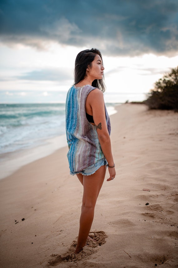 Blueberry Stripes Hand Dyed Jersey Muscle Tank