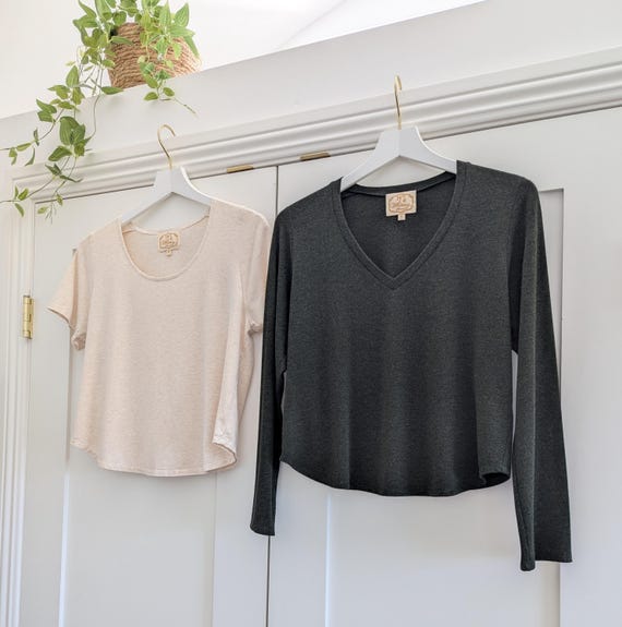 Customizable Bamboo Rayon Cotton Cropped Tee: V-Neck or Scoop, Choose Your Sleeve Length!