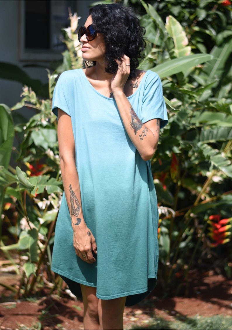 Ombre Tulip Hem Tshirt Dress With Pockets Organic Cotton Etsy