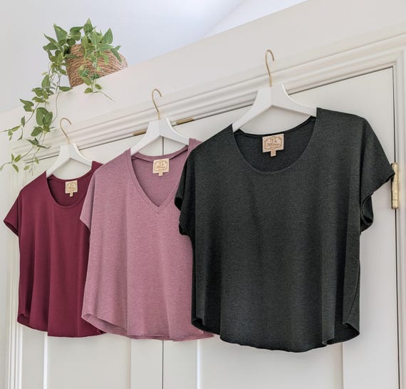 One Size Bamboo Rayon Cotton Cropped Tee / V-Neck or Scoop Neck