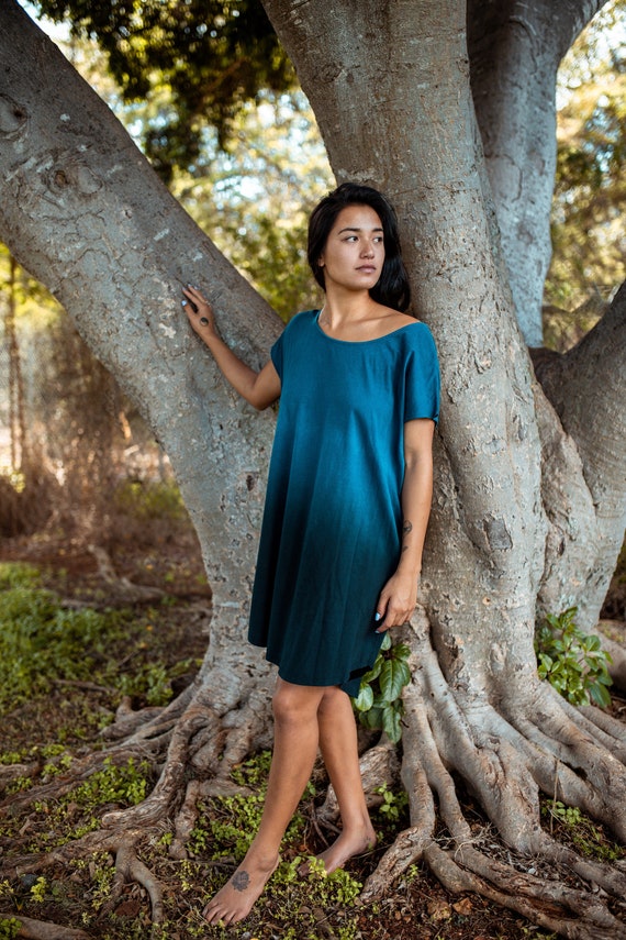 Pink or Blue Ombre Tulip Hem TShirt Dress with Pockets