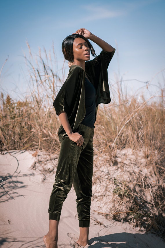 Green velvet cardigan hotsell