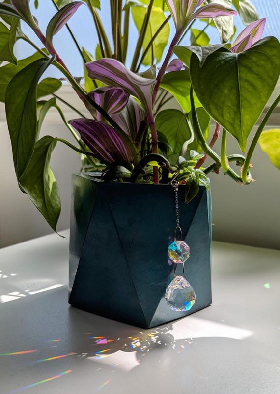 Crystal Chain Ornament Suncatcher / Leaded Glass AB Crystal Ball or Icicle / Bright Gold or Dark Silver