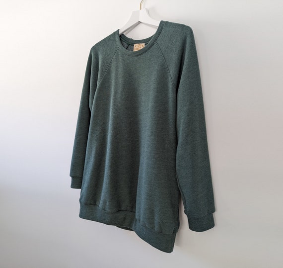 Cozy Heathered Fleece Tunic Sweatshirt with Side Seam Pockets / Dusty Spruce / Dusty Navy