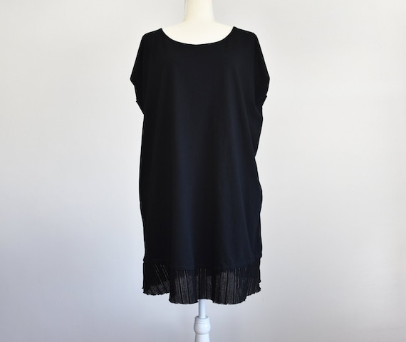 Black and Gold Pinstripe Gauze Trim TShirt Dress with Pockets