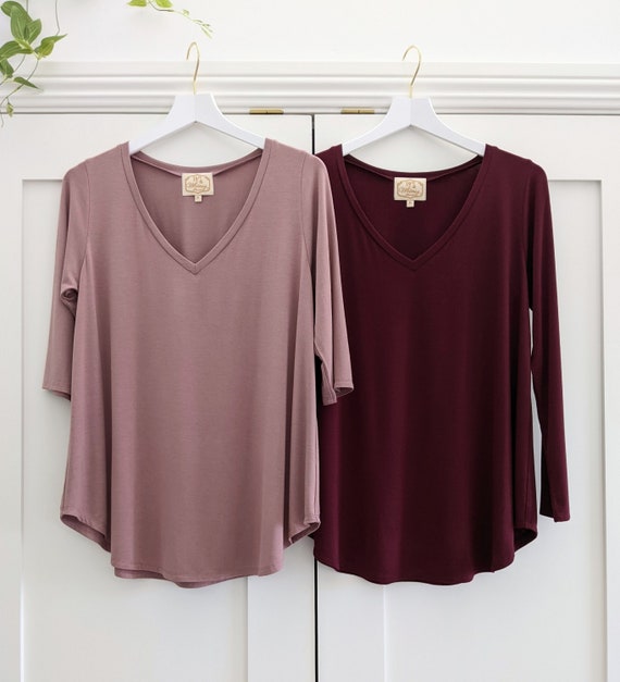 V Neck Tunic Top / 3/4 Sleeve or Extra Long Sleeve / More Colors!