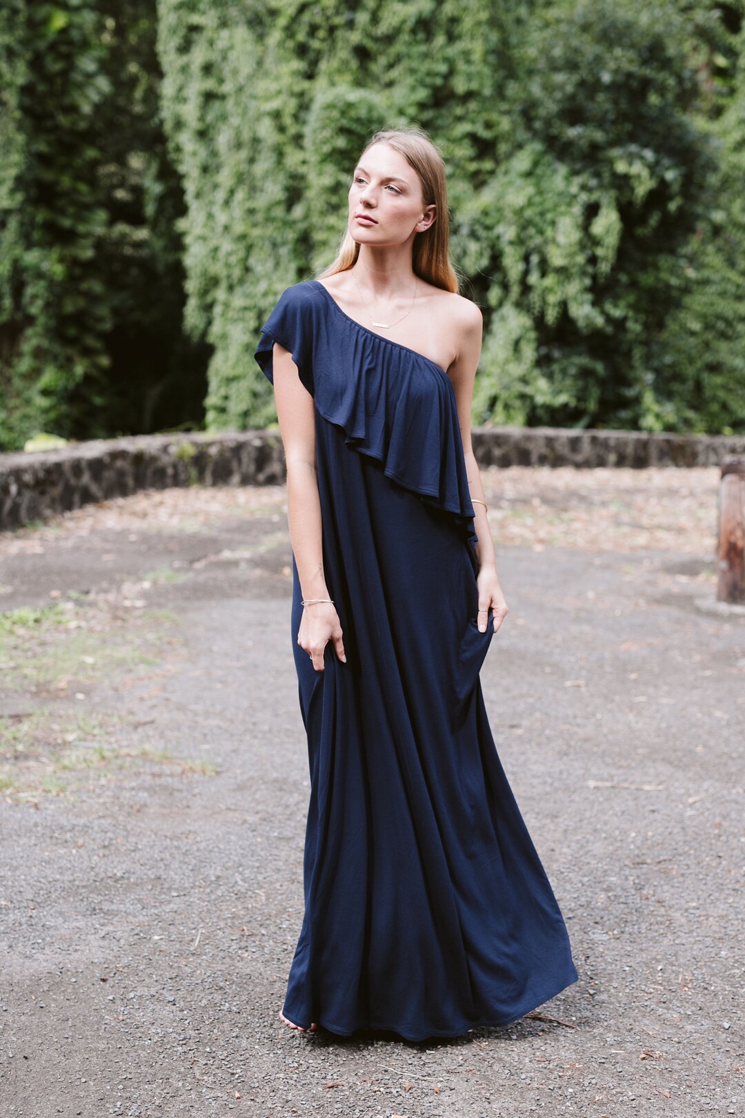 Asymmetry Maxi Dress: Jersey Knit One Shoulder Flounce Gown, Wear Different Ways, Long Dress Asymmetry Maxi Dress: Jersey Knit One Shoulder Flounce Gown, Wear Different Ways, Long Dress