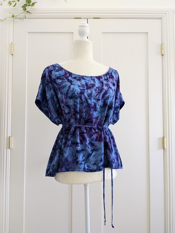 Hand Dyed Wide Neck or Off One Shoulder High-Low Woven Blouse