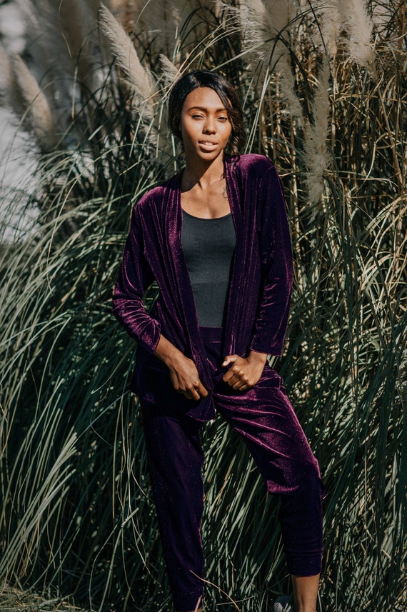 Velvet Joggers With Pockets Choose Regular or Petite Plum