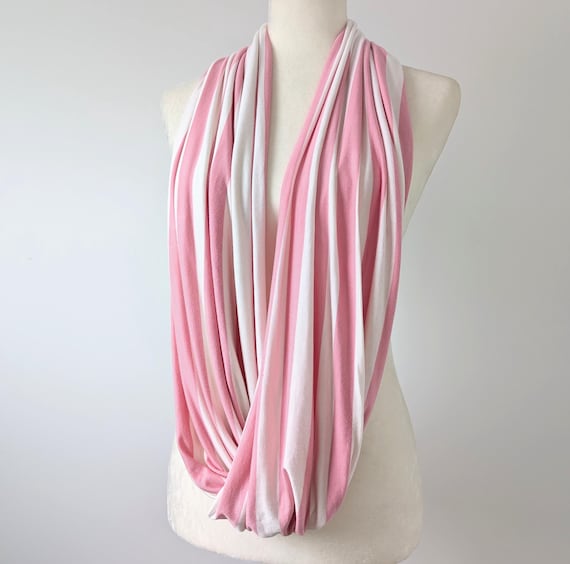 Striped Jersey Infinity Scarf / Black Ivory or Pink Ivory