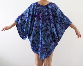 Hand Dyed Kimono Sleeve Cardigan / High-Low Top / Coverup / Flutter Sleeve / Lilac / Magenta / Blue / Beach / Resort Fashion / Made in USA
