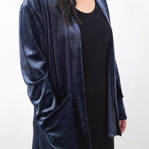 Velvet Celeste Jacket Cardigan with Pockets / Plum Purple / Olive / Blue Steel / Jet Black / Pink Mauve / Party Jacket / Winter Fashion Blue Steel