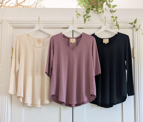 Customizable Bamboo Rayon Cotton Flowy Tunic Tee: V-Neck or Scoop, Choose Your Sleeve Length!