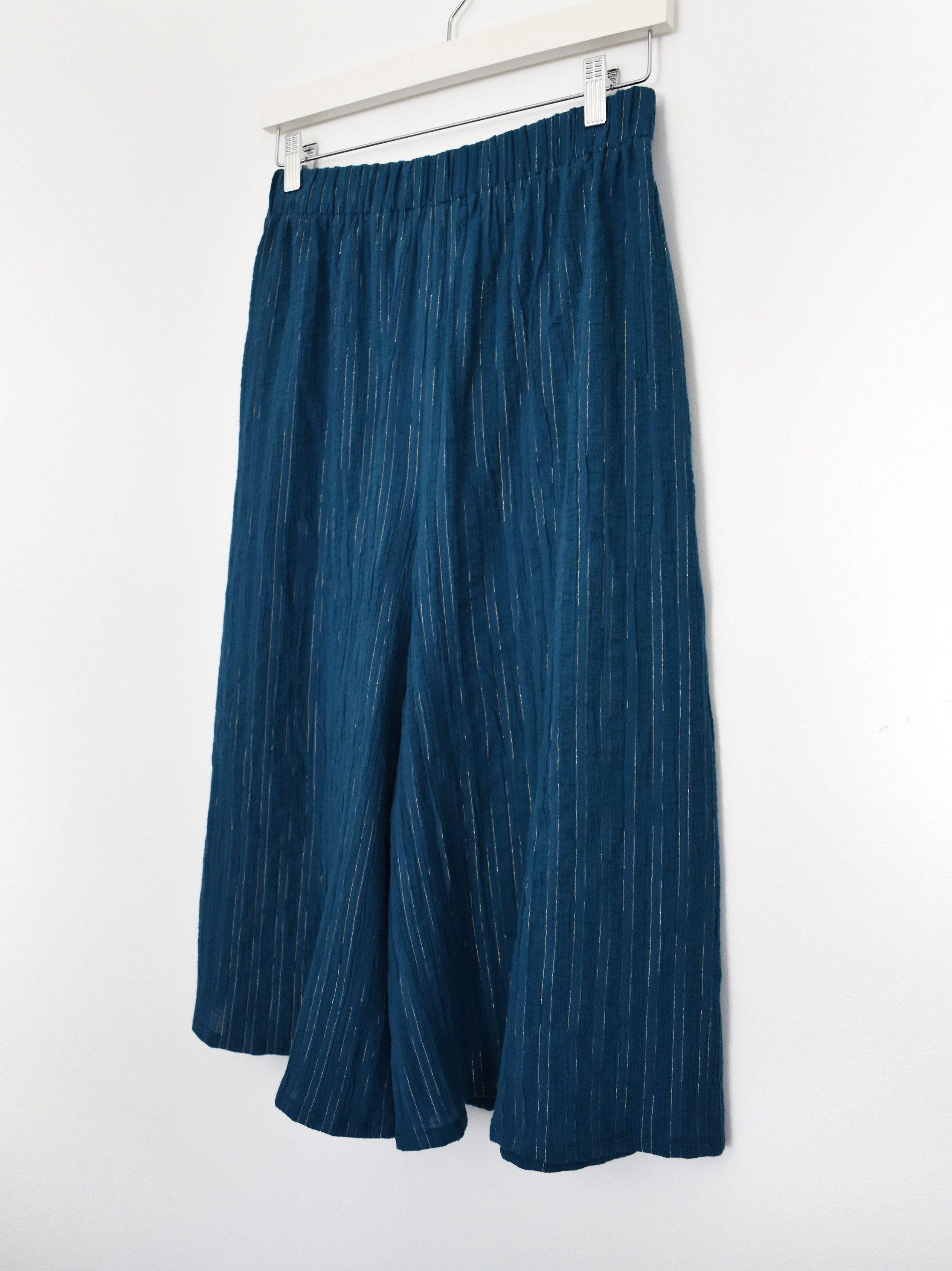 Gold Pinstripe Cotton Gauze High Waist Culottes