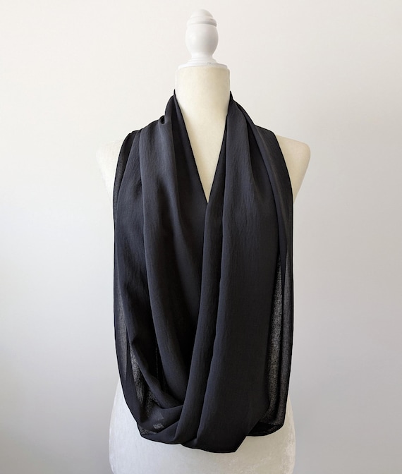 Crepe Chiffon Infinity Scarf / Black or Off White
