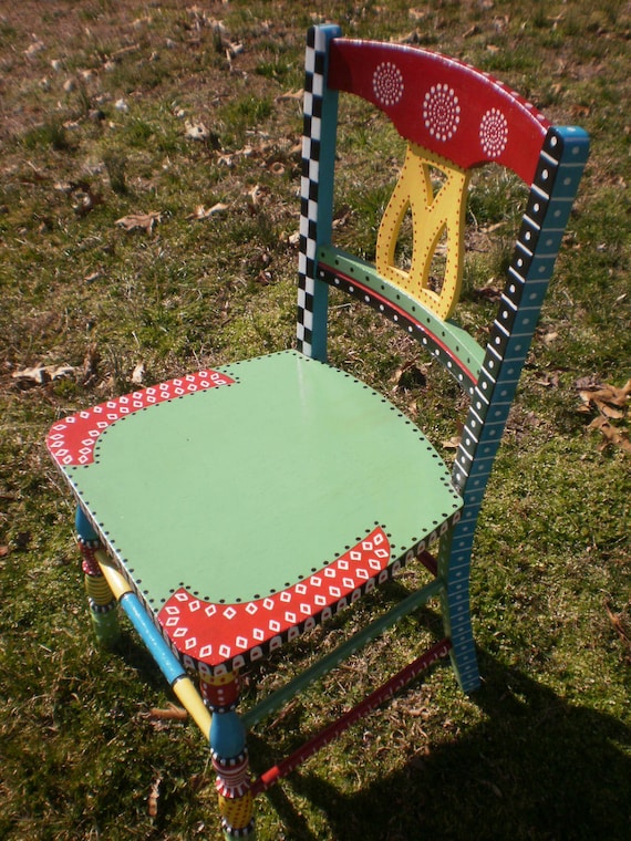 Items similar to Hand Painted Whimsical Chair Gypsy Folk Art