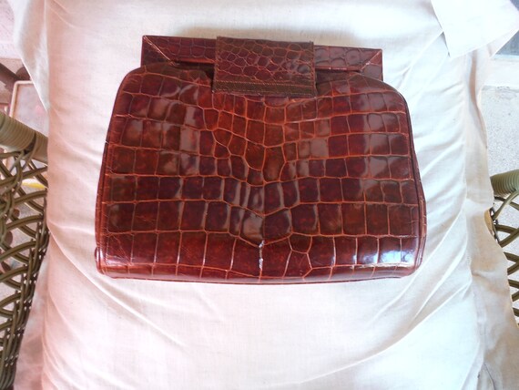Classic Leather Clutch Faux Alligator Vintage Mad… - image 3