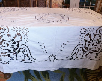 Richelieu 74" Tablecloth Cutwork Embroidered Vintage