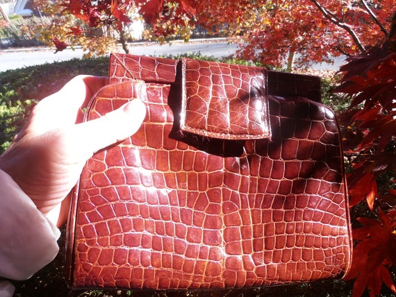 Classic Leather Clutch Faux Alligator Vintage Mad… - image 1