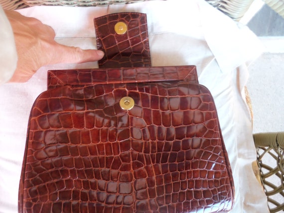 Classic Leather Clutch Faux Alligator Vintage Mad… - image 4
