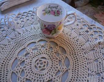 Handmade Crochet Centerpiece Doily 19" Vintage