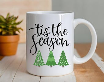 Tis the Season Christmas Trees Coffee Mug, 11 Ounce Cup