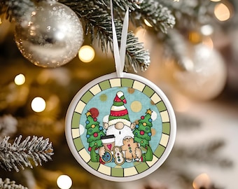 Cute Christmas Gnome Round Christmas Ornament, Christmas Ornament, Christmas Home Decor