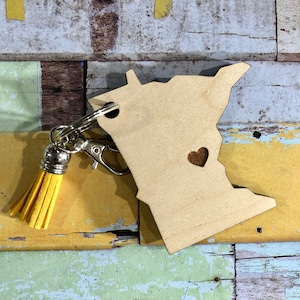 Minnesota Love Key Chain With Tassel, Wooden MN Key Chain - Etsy