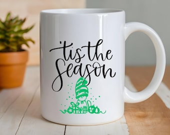 Tis the Season Christmas Coffee Mug, 11 Ounce Cup, Cat and Christmas Decorations