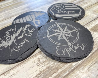 Custom Lake Coasters - Natural Slate Stone Coasters - Slate Drink Coasters - Custom Slate Coasters