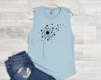 Boho Chic Dandelion Tank Top, Make a Wish Graphic Tank, Summer Apparel