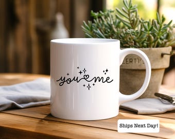 Valentine's Day Ceramic Coffee Mug - You and Me Couples Gift, Minimalistic Design