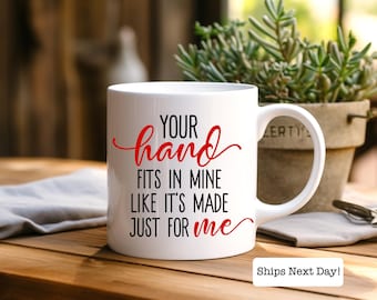 Valentine's Day Ceramic Coffee Mug - Your Hand in Mine Couples Gift, Minimalistic Design