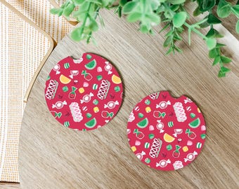 Vintage Christmas Candy Car Coasters, Set of Two Coasters