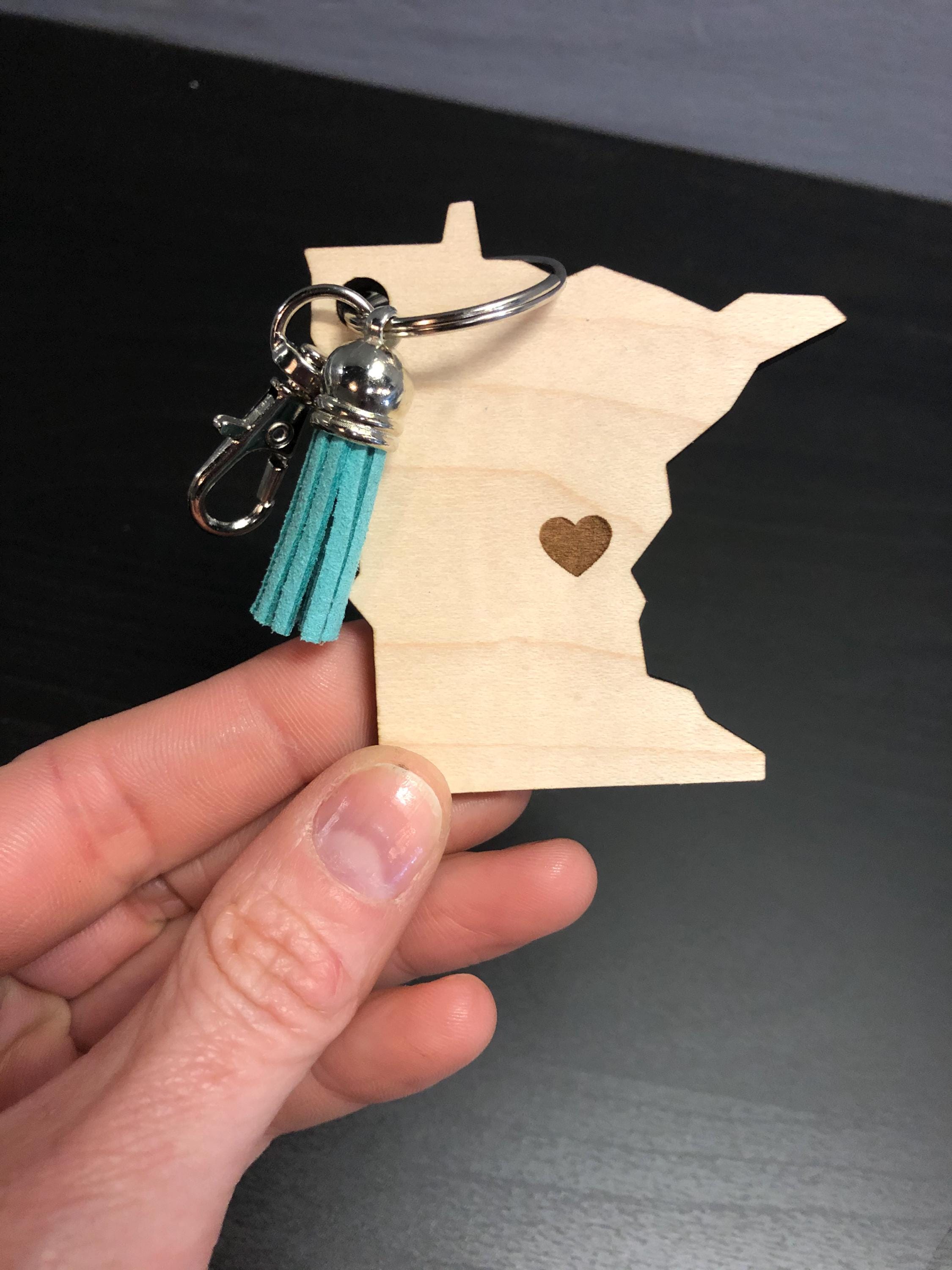 Minnesota Love Key Chain With Tassel, Wooden MN Key Chain - Etsy