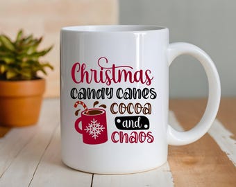 Christmas Coffee Mug, 11 Ounce Cup, Cocoa and Candy Canes