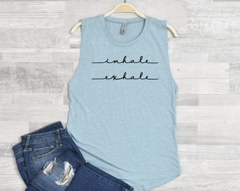 Boho Chic Inhale Exhale Tank Top, Graphic Tank for Her, Flowy Summer Apparel
