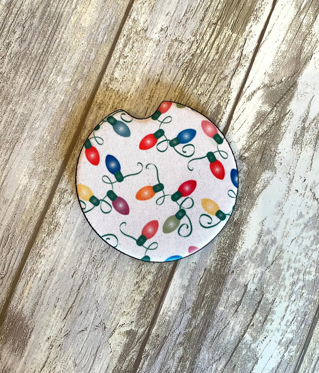 Multi Color Christmas Lights Pattern Car Coasters Set of Two Car